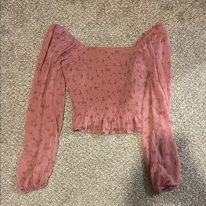 Hollister Smocked Long-Sleeve Square Neck Top - Dusty Rose